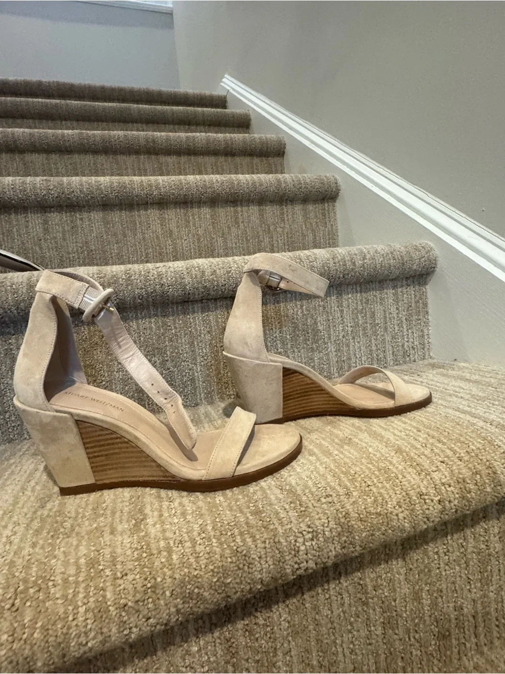 NEW, Never worn Stuart Weitzman Beige Suede Ankle-Strap Sandals - Picture 7 of 10